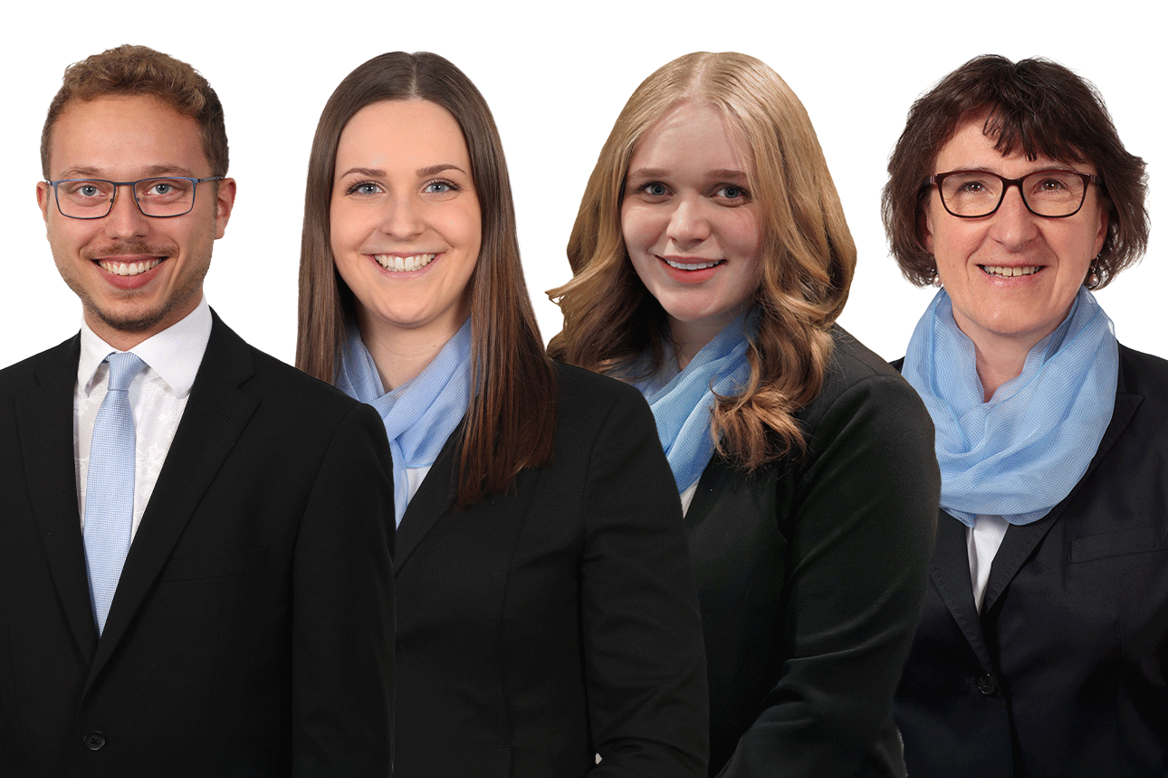 Ein Mann und zehn Frauen in Anzügen