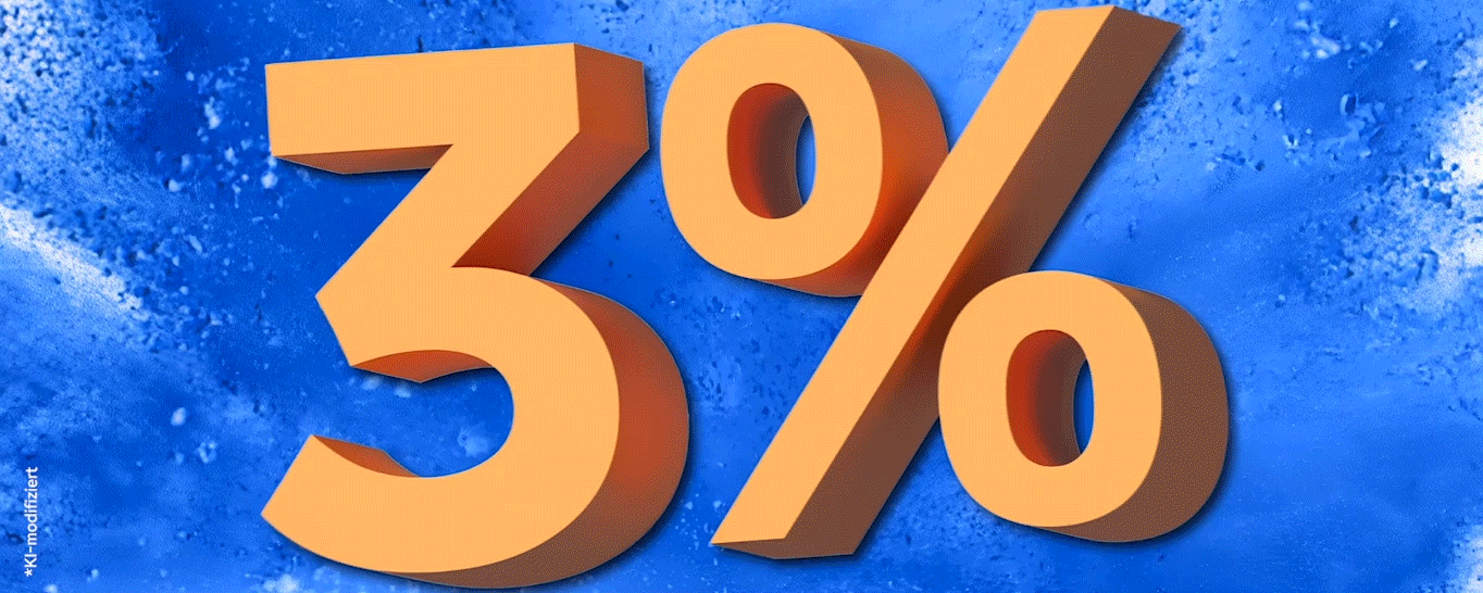Eine große orangefarbene 3D-Zahl steht im Vordergrund vor einer dynamischen blauen Farbexplosion auf dunklem Hintergrund.