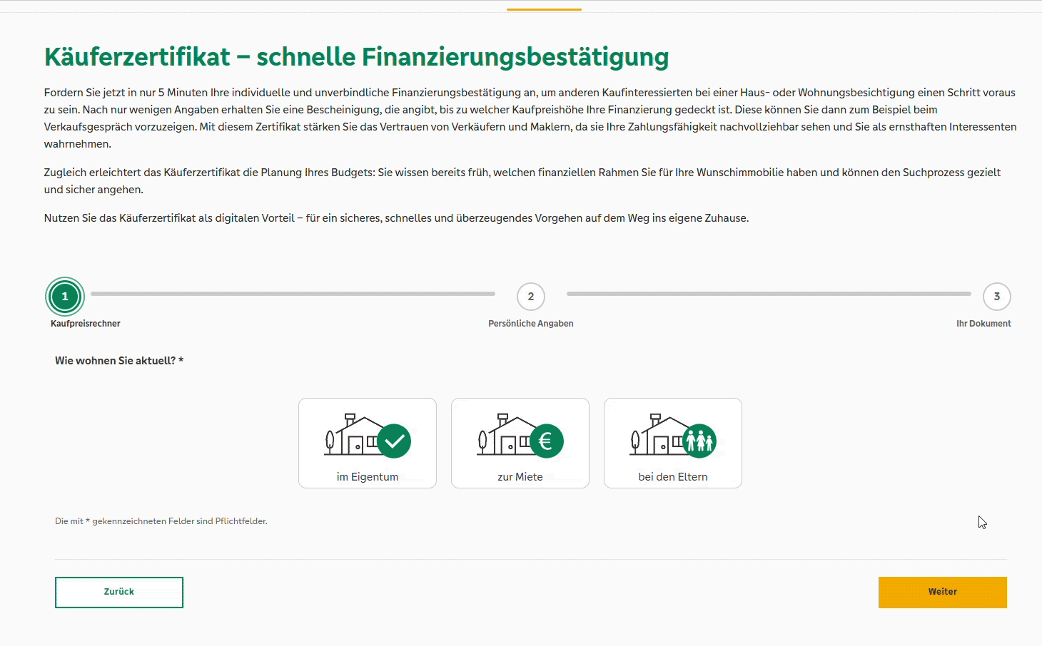 Vorschau für den Service der Finanzierungsbestätigung