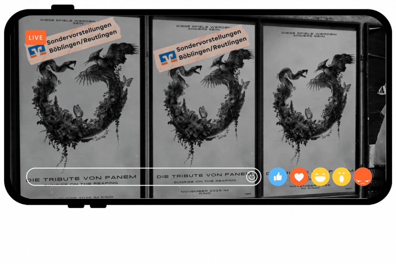Smartphone-Display auf dem Filmplakate zu sehen sind.