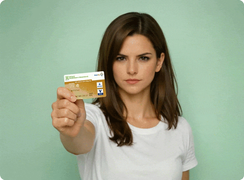 Frau hält girocard