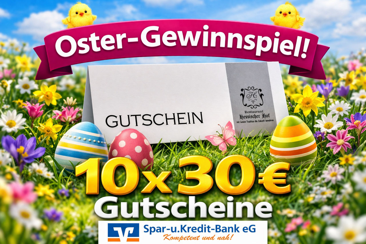 Ostereier auf einer Wiese - ein Gutschein, Aufschrift 10x30 Gutscheine