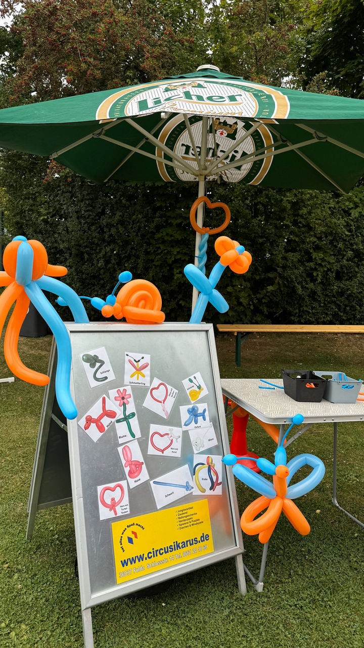 Eine fröhliche Ausstellung von Ballontieren und -motiven, die Spaß und Kunstfertigkeit verspricht.