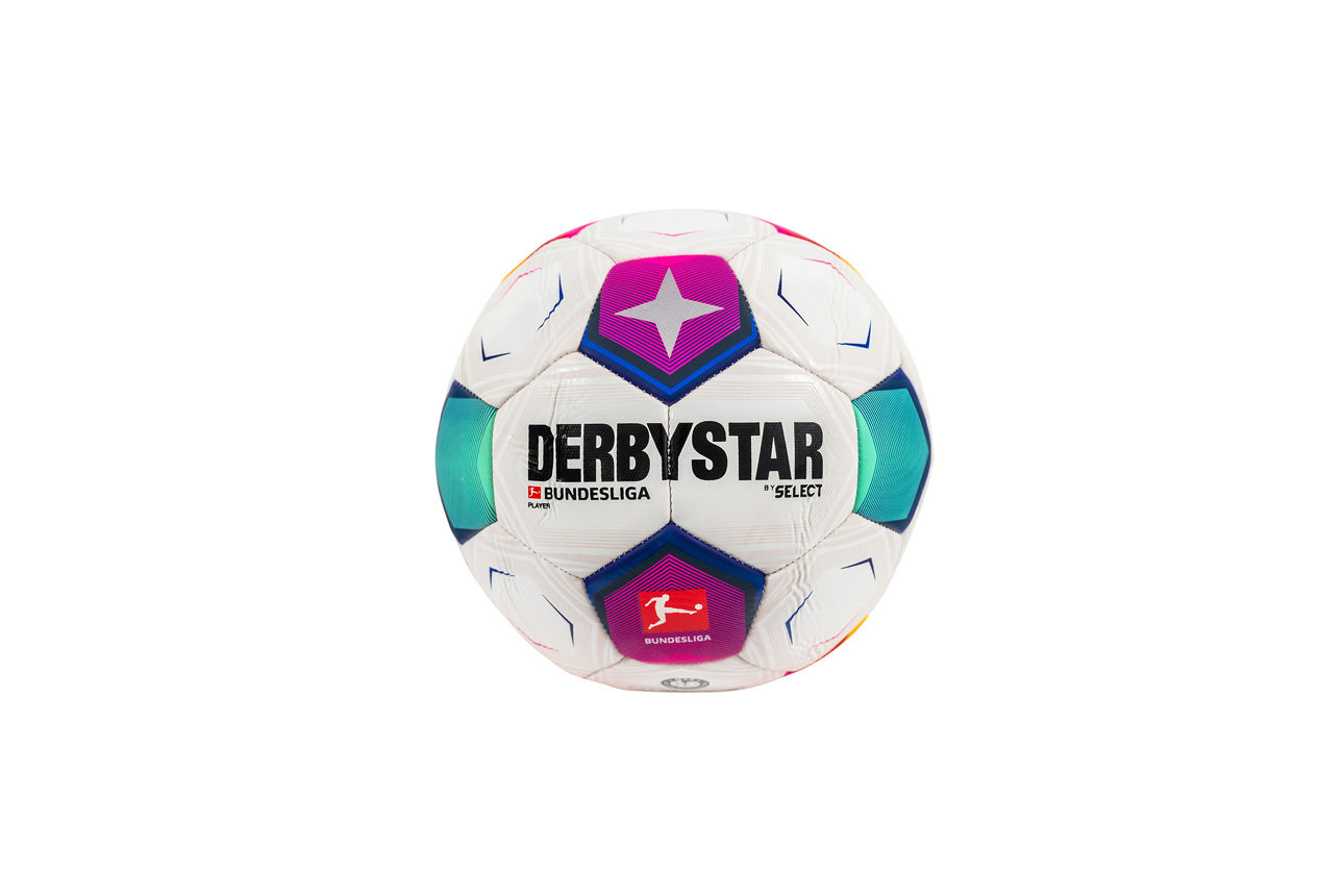 Ein Fußball in blau-weiß