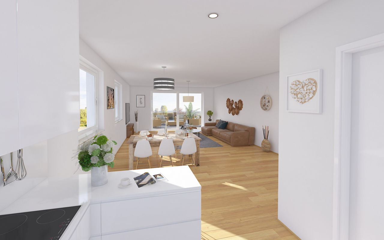 Illustration: Einrichtungsbeispiel Wohnzimmer Haus C