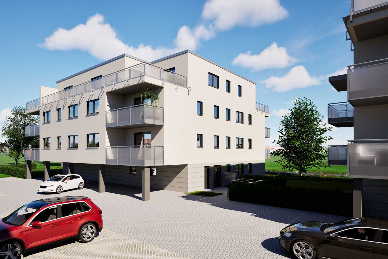 Mehrstöckiges Wohngebäude mit Balkonen