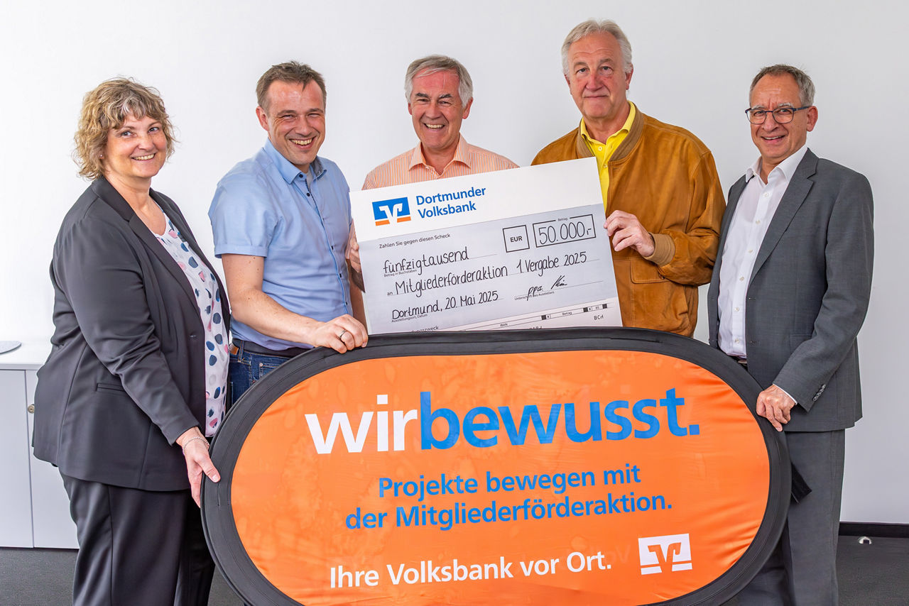 Die Jurymitglieder: Daniela Brehm (Dortmunder Volksbank), Tobias Teepe, Matthias Malz, Achim Drost und Thomas Kirmse
