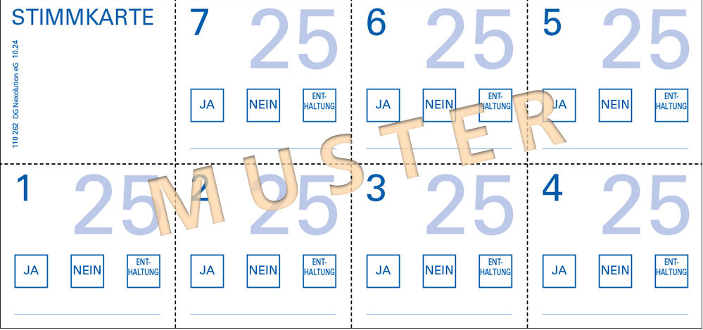 Muster-Stimmkarte der Vertreterversammlung am 20.06.2017
