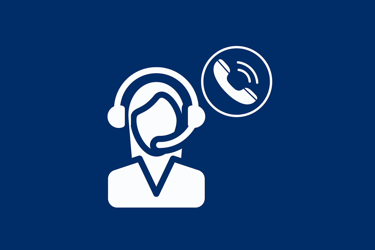 Blauer Kasten mit Piktogramm vom Callcenter