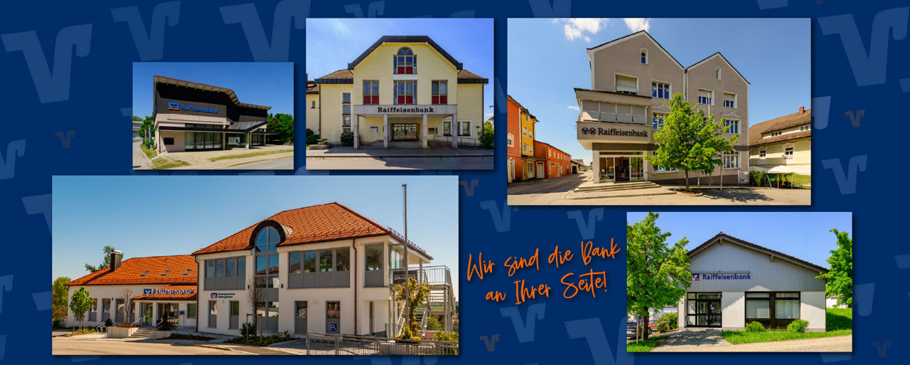 Bilder der fünf Filialen von Raiffeisenbank im Landkreis Passau-Nord eG