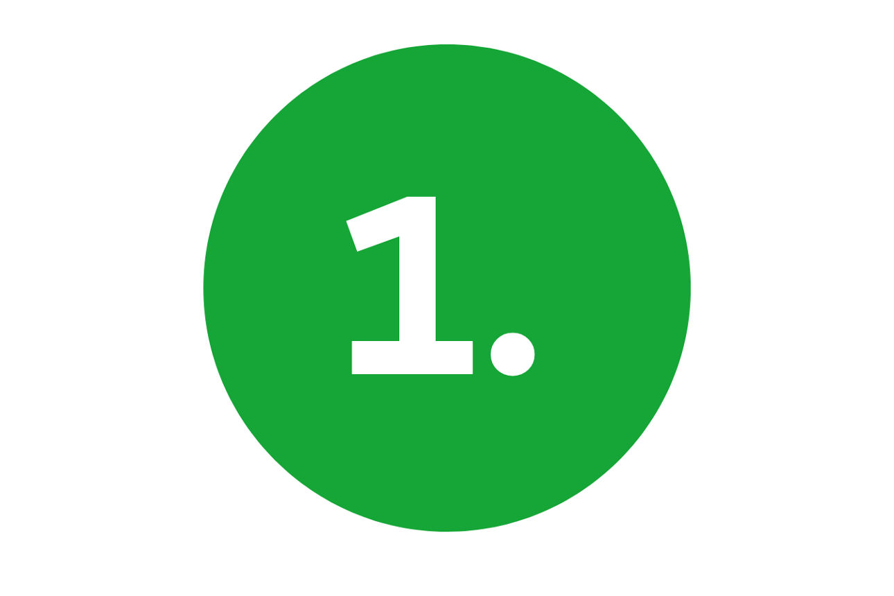 Ein grüner Kreis mit der weißen Zahl "1." in der Mitte.