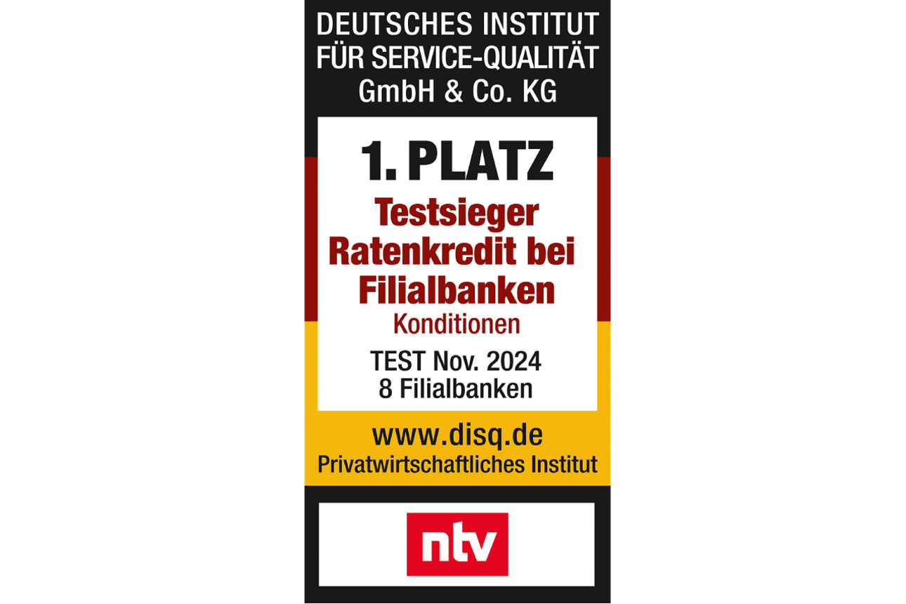 Testsieger-Auszeichnung als bester Ratenkredit bei Filialbanken