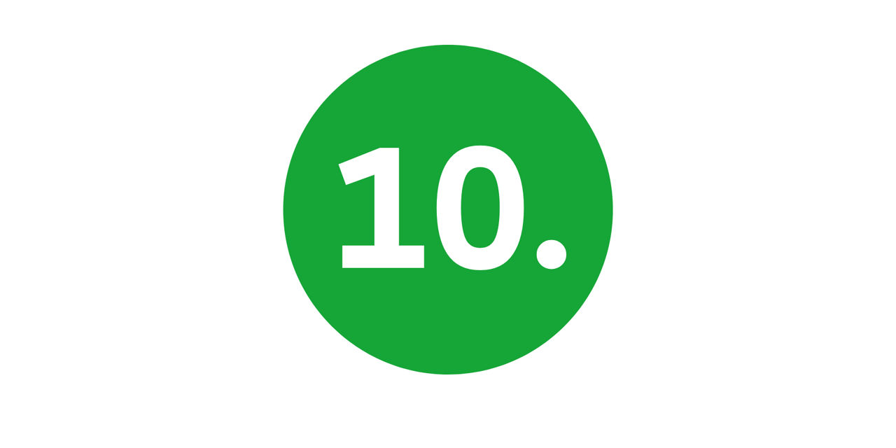 Ein grüner Kreis mit der weißen Zahl "10." in der Mitte.