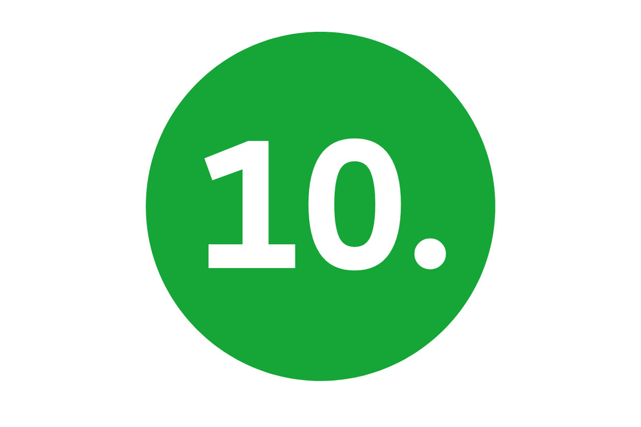 Ein grüner Kreis mit der weißen Zahl "10." in der Mitte.