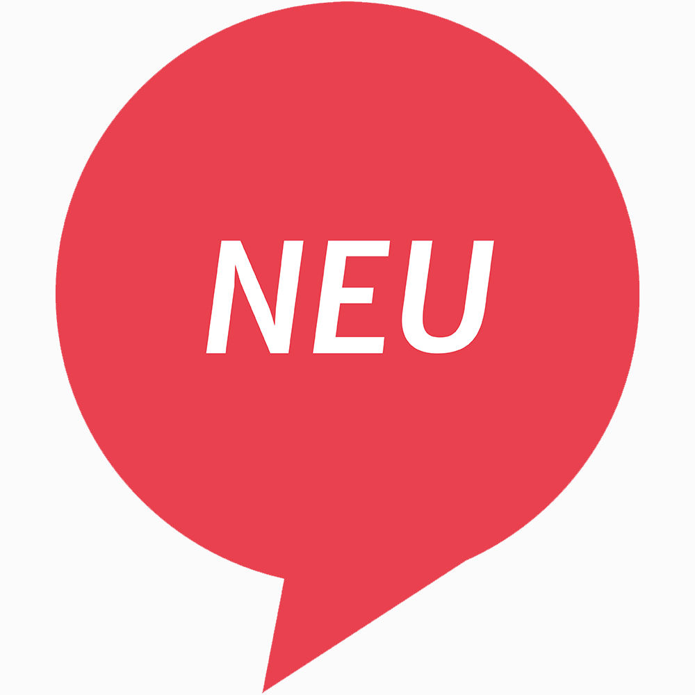   Ein roter Tropfen mit dem Text Neu