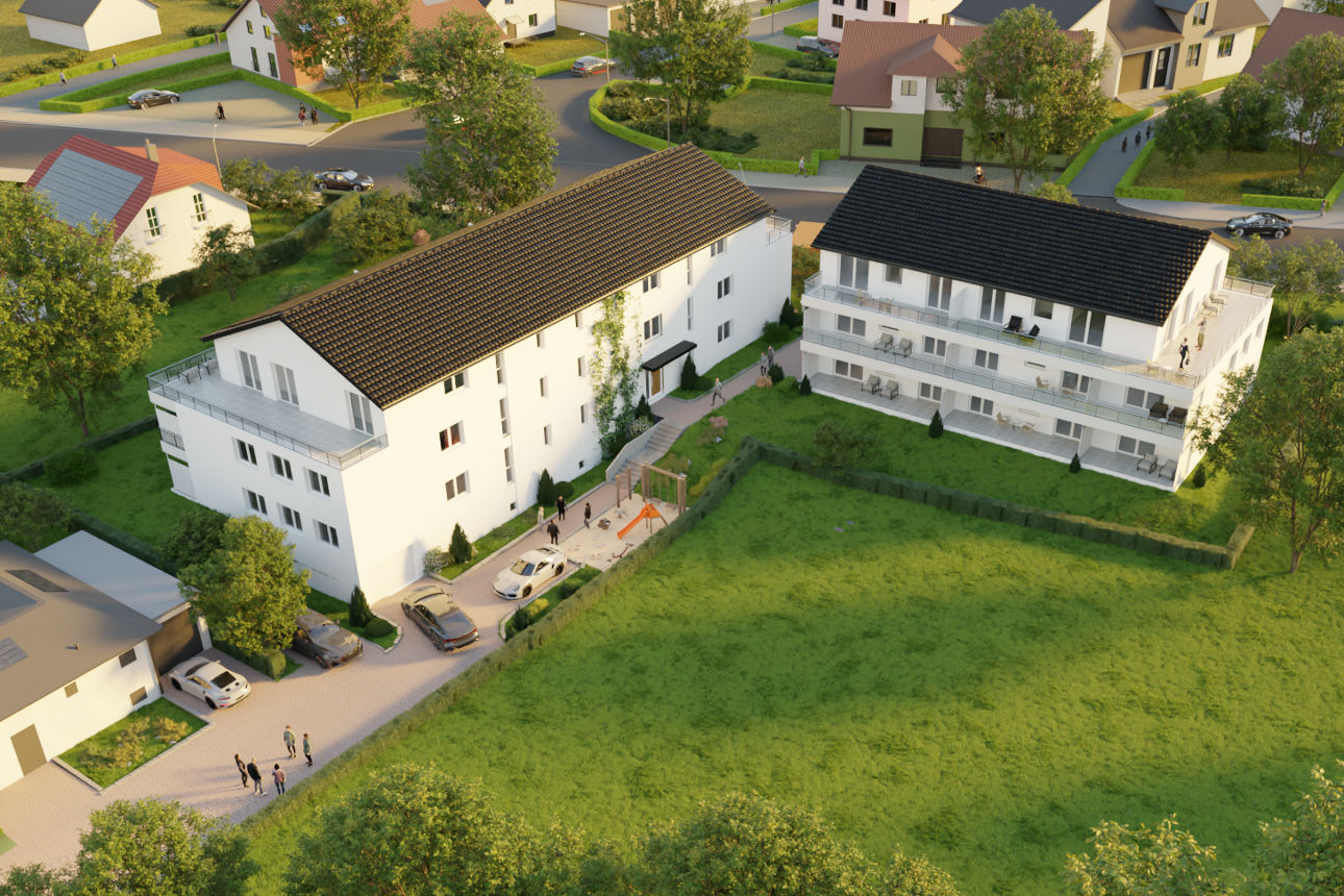 Luftbild Mehrfamilienhaus Heimatblick Hardt