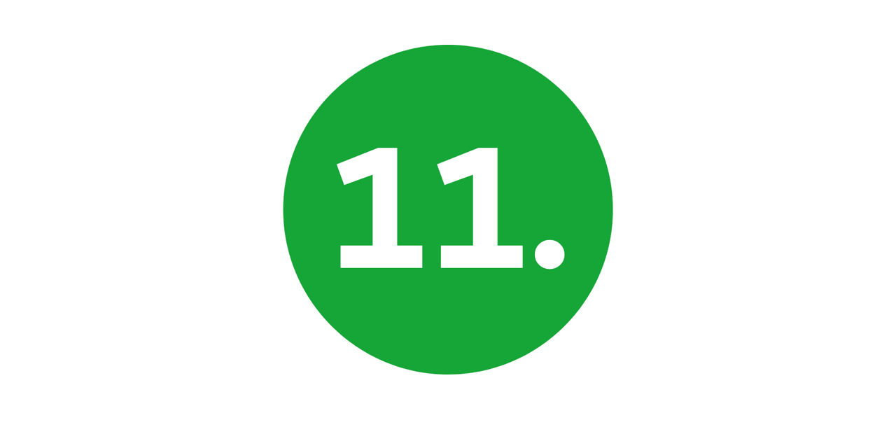 Ein grüner Kreis mit der weißen Zahl "11." in der Mitte.