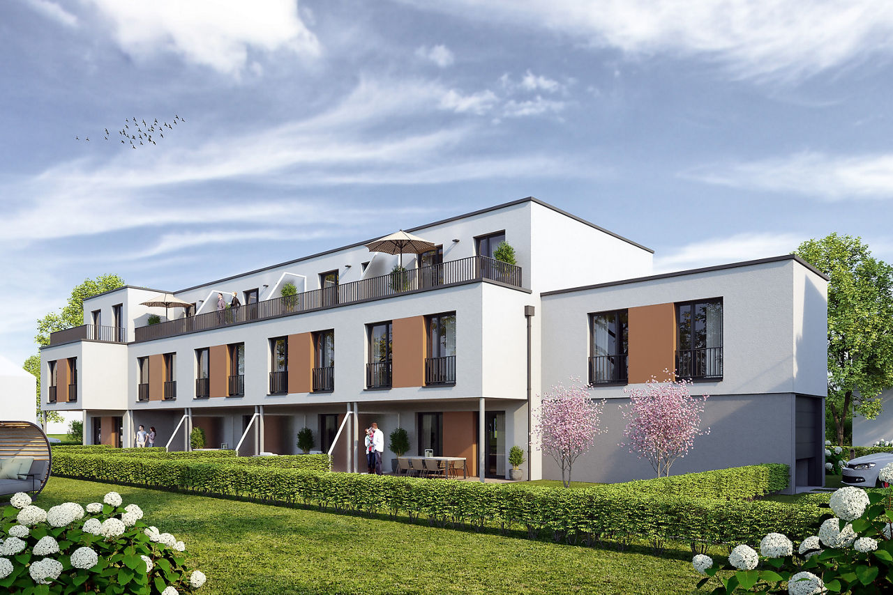 Ein modernes Wohnhaus mit großen Fenstern