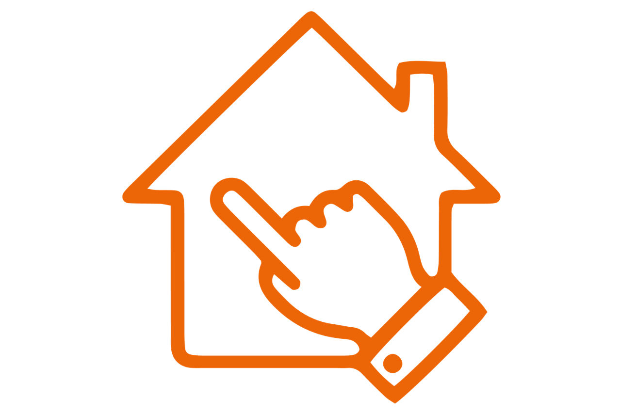 Pictogramm eines Fingers, der auf ein Haus zeigt