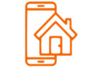 Pictogramm eines Smartphones mit einem Haus davor