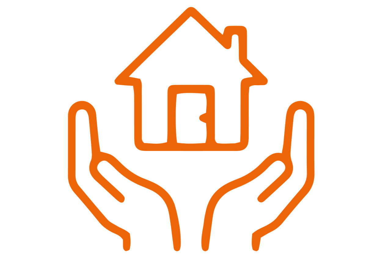Pictogramm von zwei Händen, die ein Haus umschließen