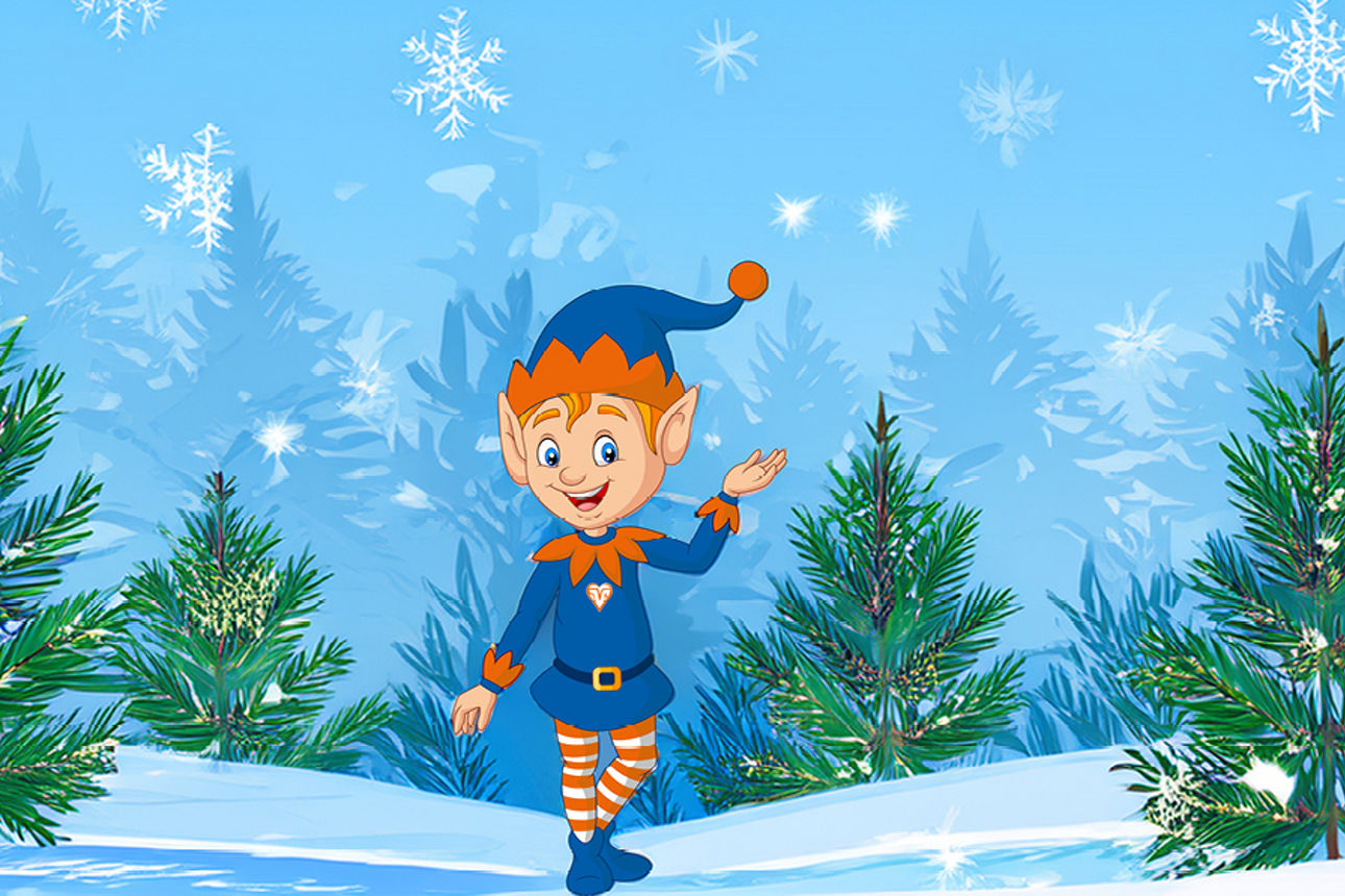 gezeichneter Wichtel in einer Winterlandschaft