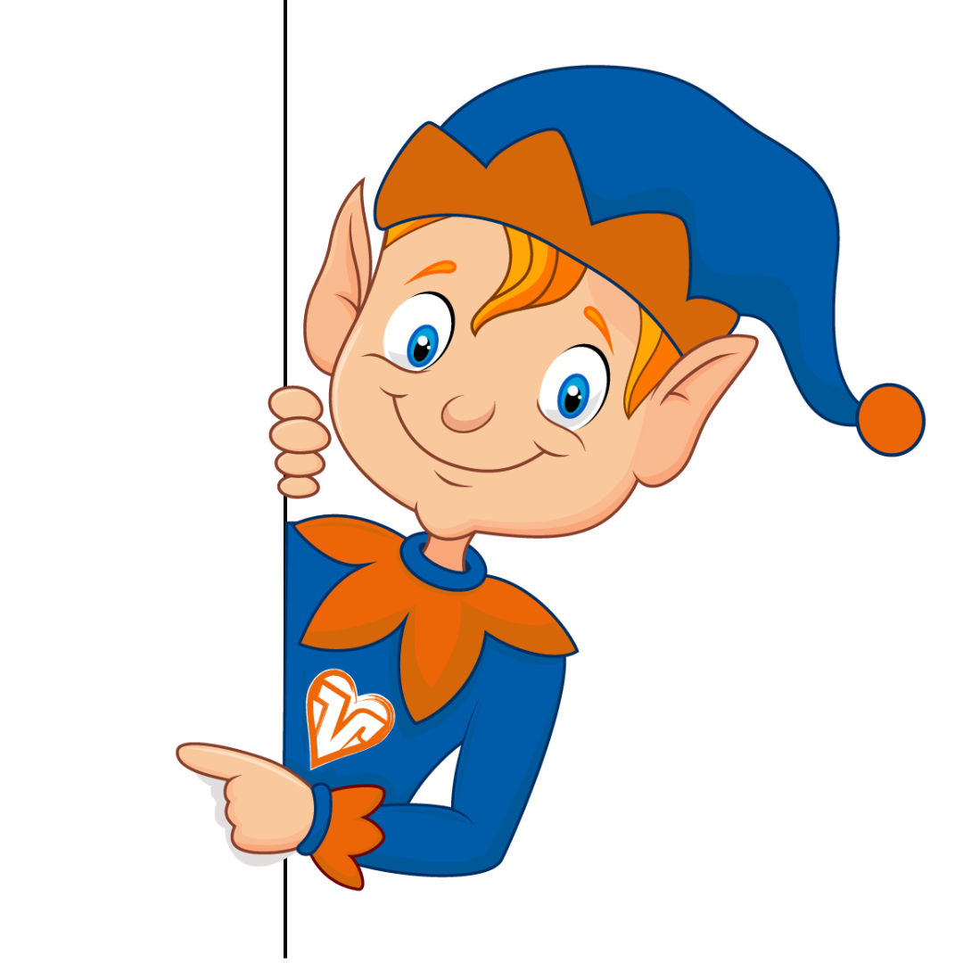 gezeichneter Wichtel Volksi zeigt auf etwas