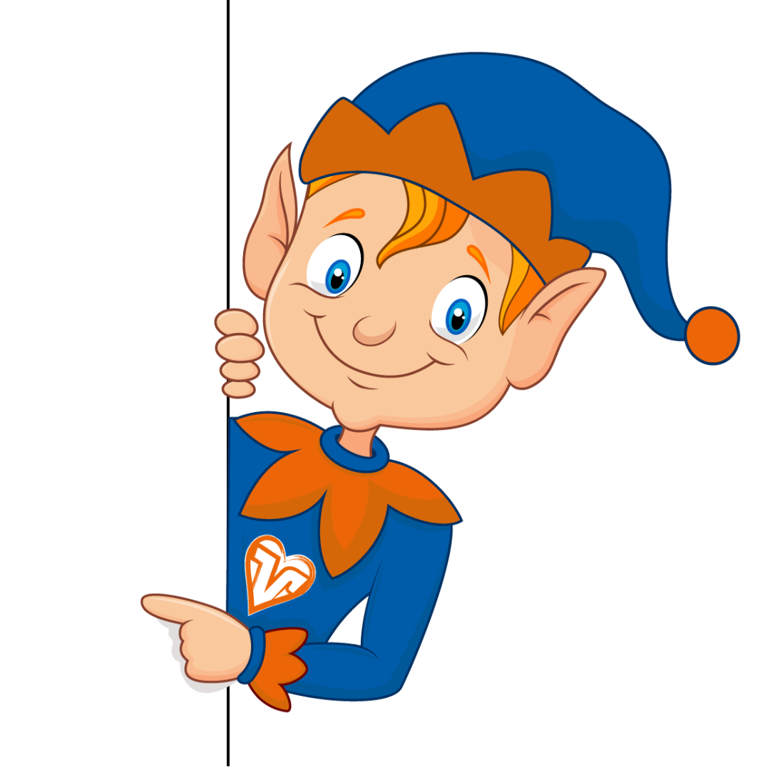 gezeichneter Wichtel Volksi zeigt auf etwas