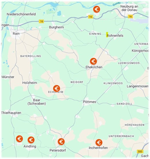 Das neue Geschäftsgebiet der fusionierten Bank als graphische Darstellung