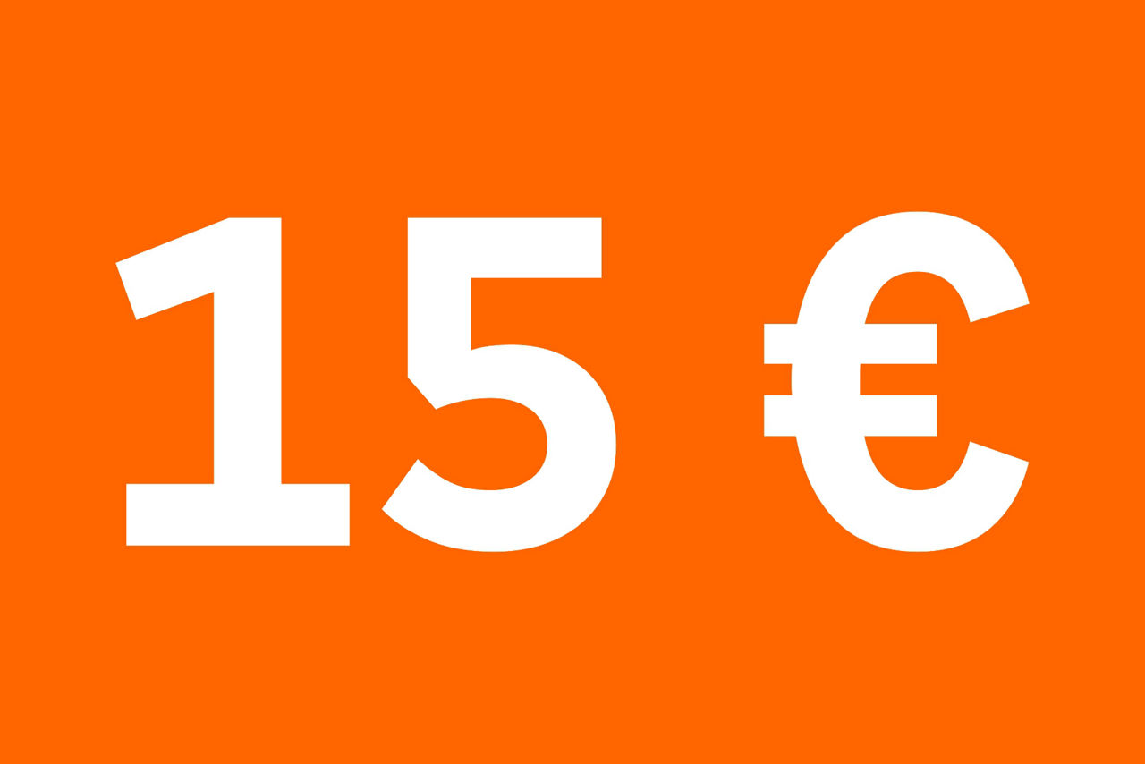 15 Euro auf orangefarbenen Hintergrund