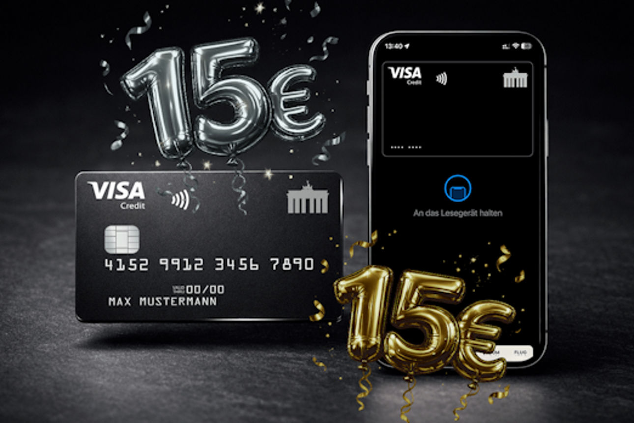 Visa-Karte mit 15 Euro Ballons und Smartphone