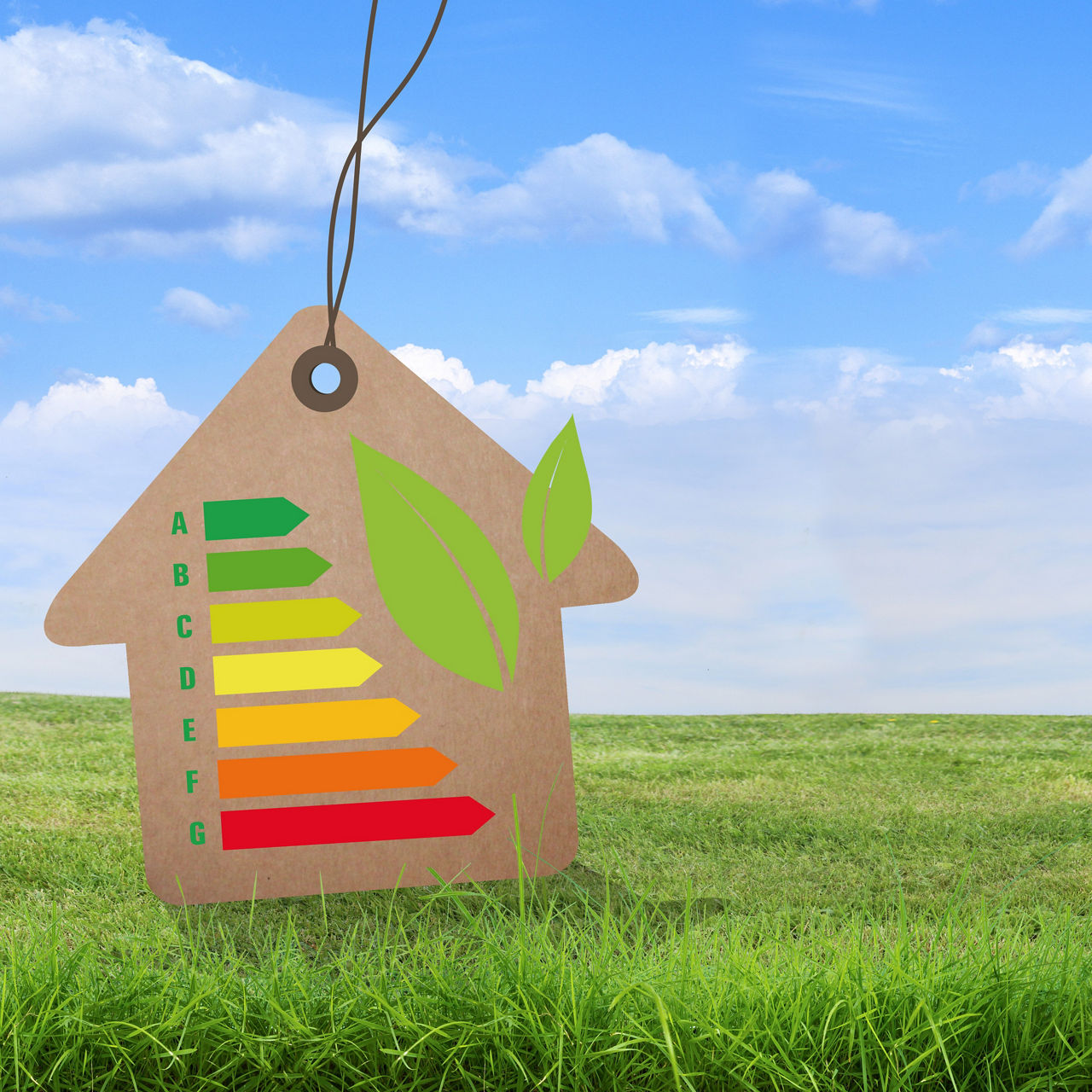 Darstellung Energieeffizienzklassen auf einem Holzhaus-Anhänger