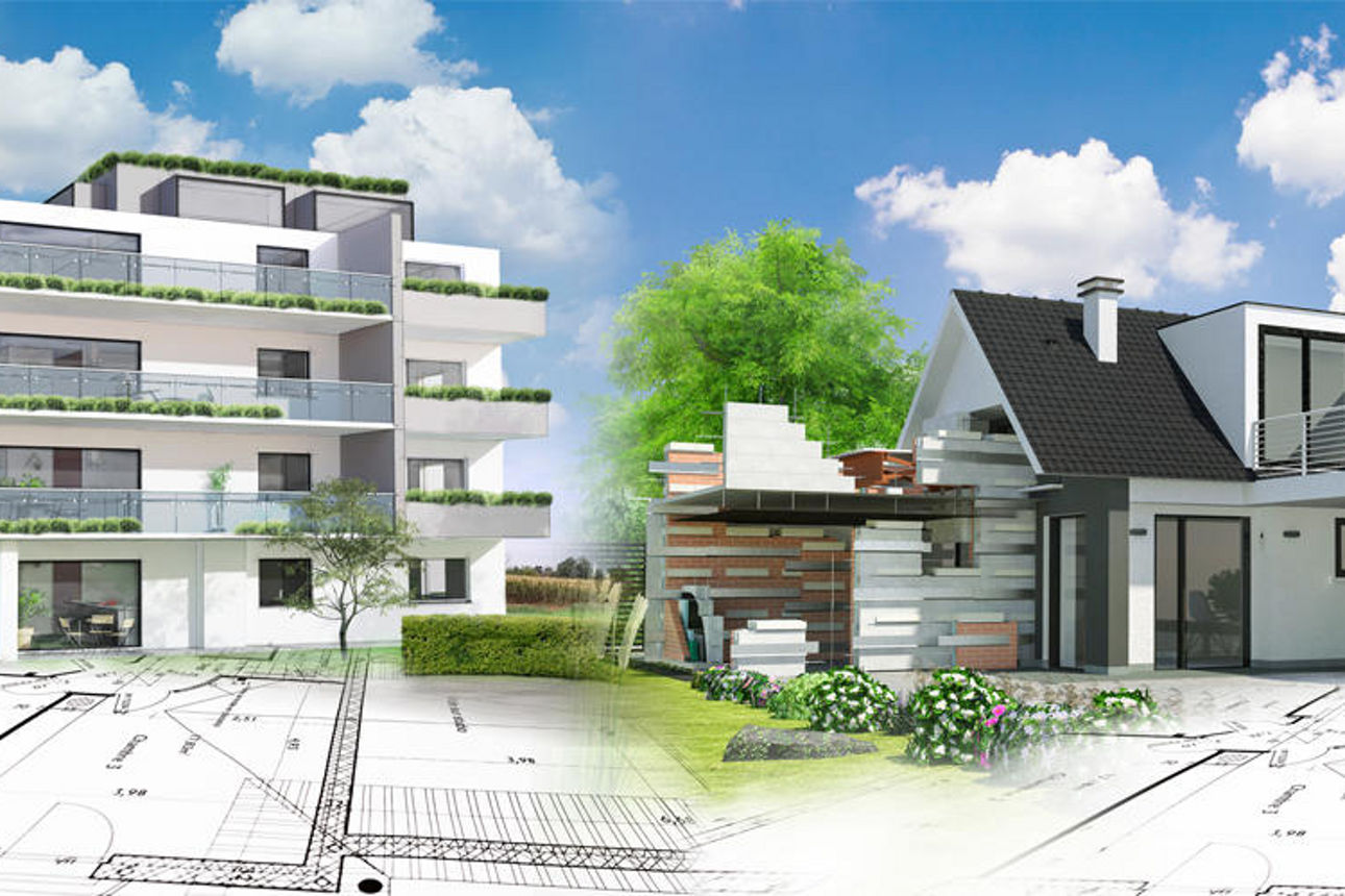 Softwareoberfläche für architektonische Entwürfe mit Werkzeugen für die Planung und Gestaltung von Wohnungen und Büros