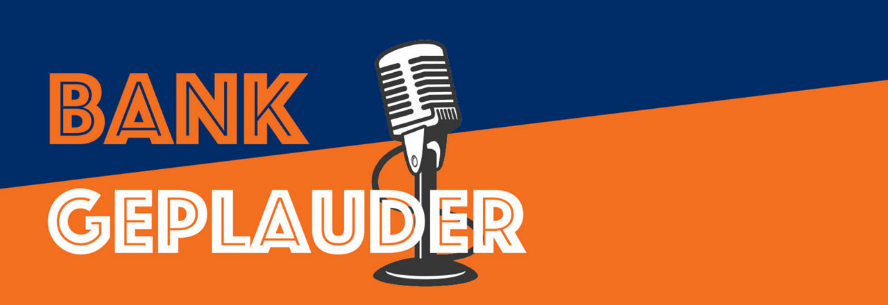 Logo in Blau und Orange des Podcasts Bankgeplauder