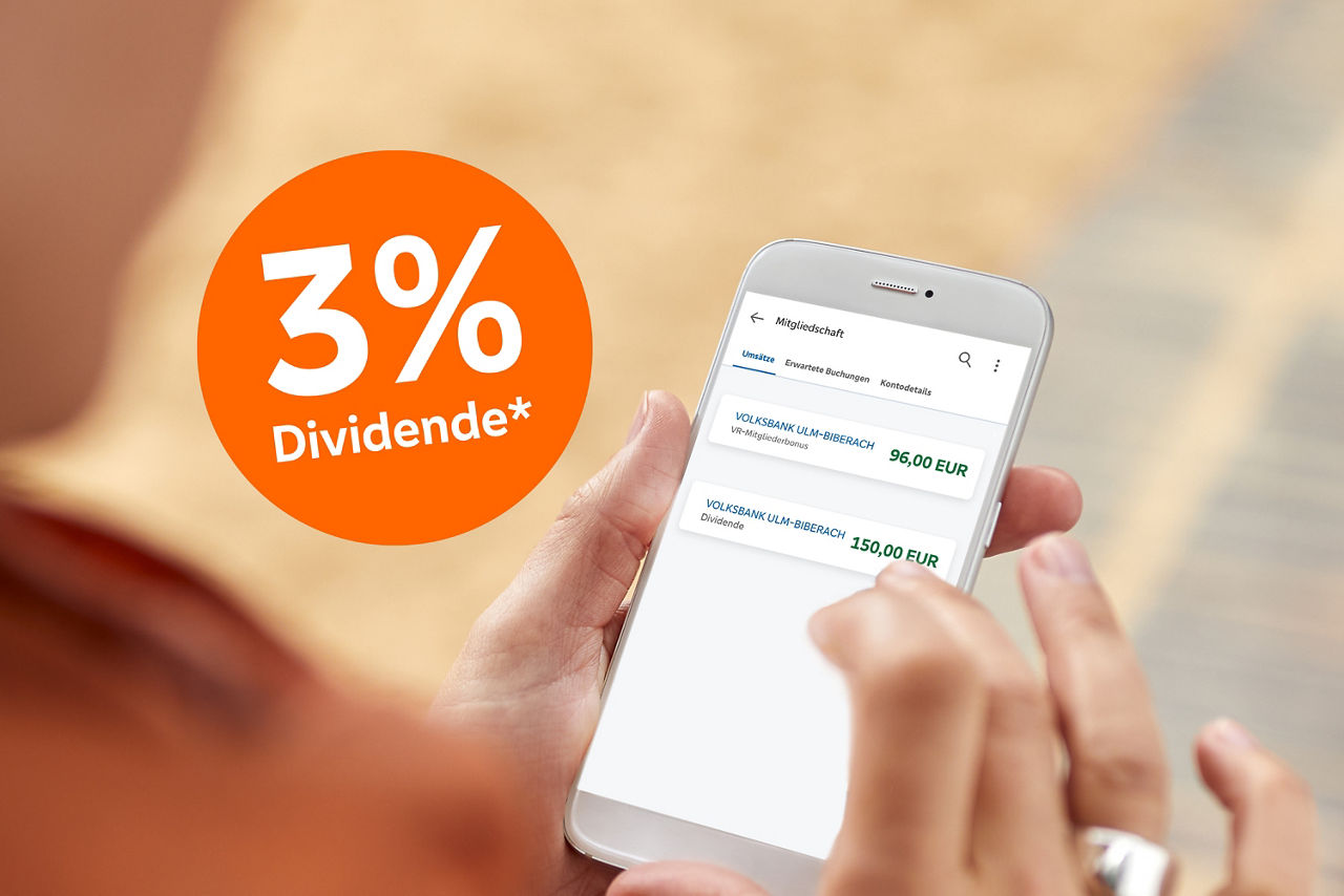 3 % Dividende und MitgliederBonus Auszahlung auf Smartphone Bildschirm