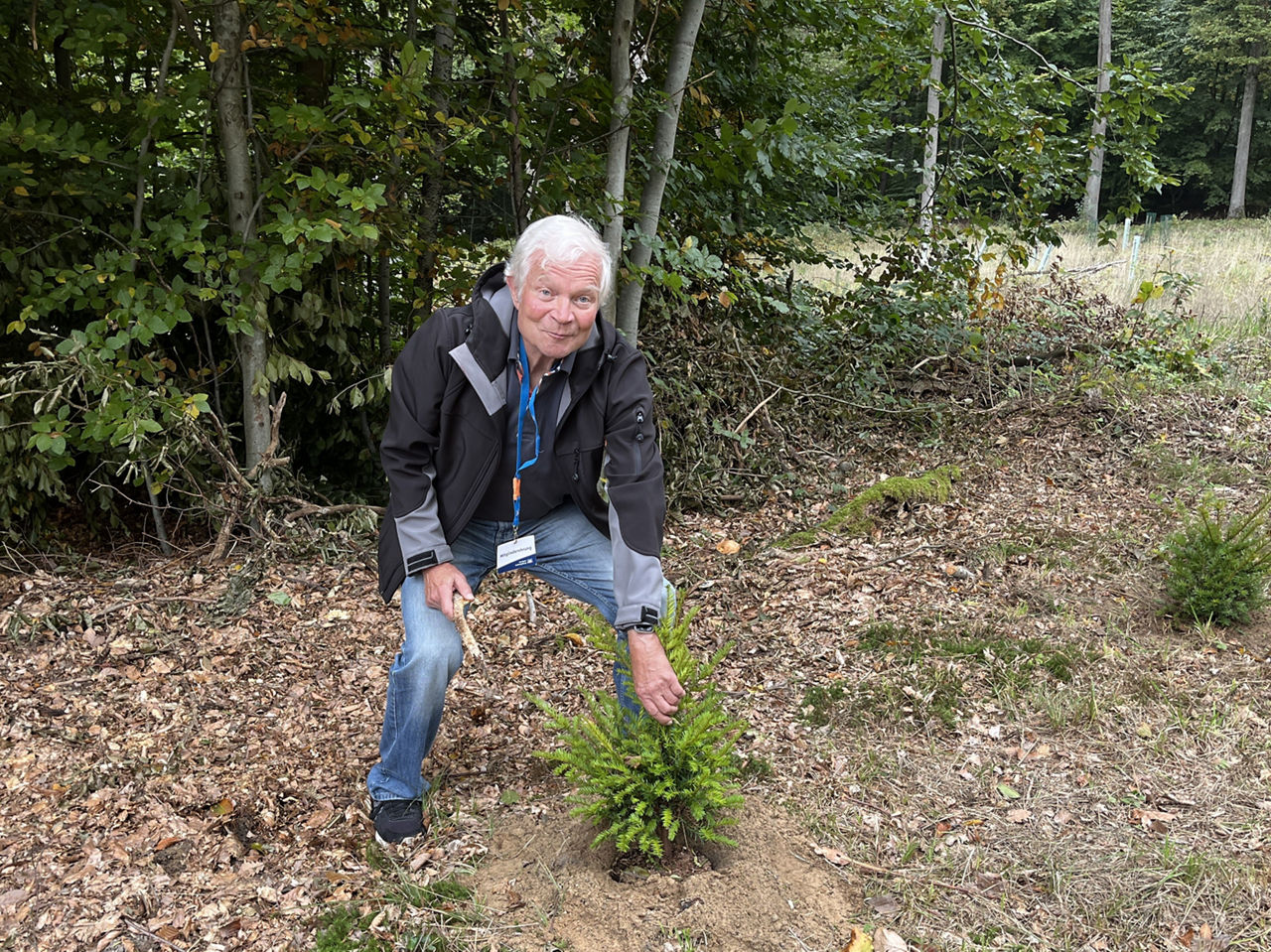 Revierförster Burkhard Böer erklärt die Baumarten der Setzlinge