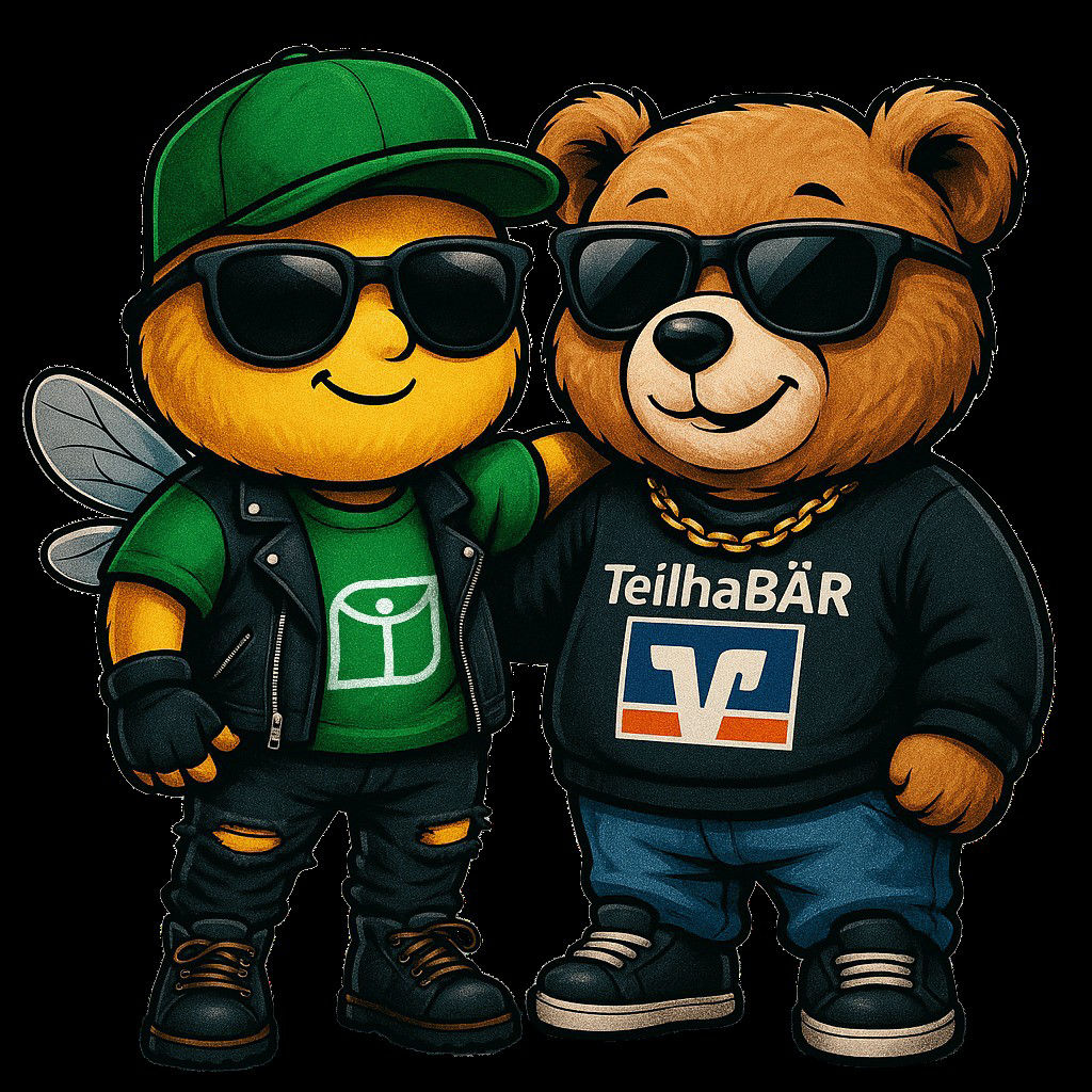 Der TeihaBÄR der VR-Bank Ludwigsburg und die fleißige Biene, das Maskottchen der mexikanischen Partnerbank Yolomecatl