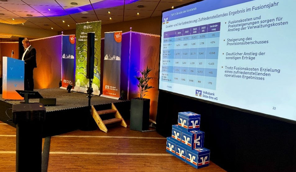 Blick auf die Präsentationswand mit Übersicht der Zahlen
