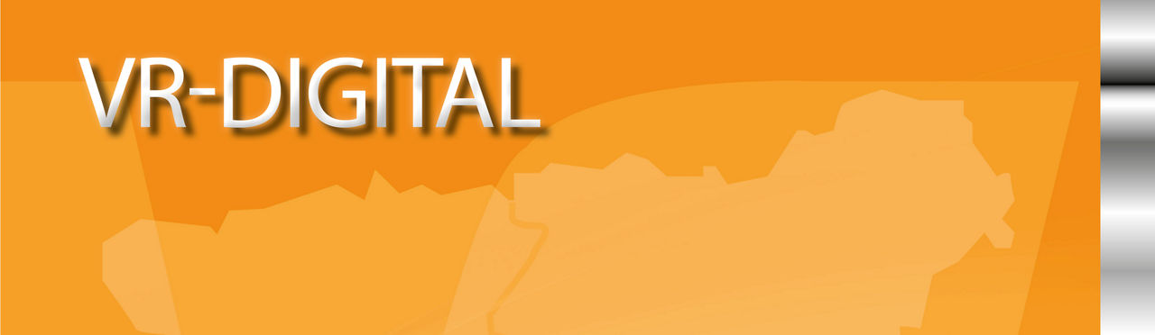Orangener Banner mit der Aufschrift "VR-Digital"