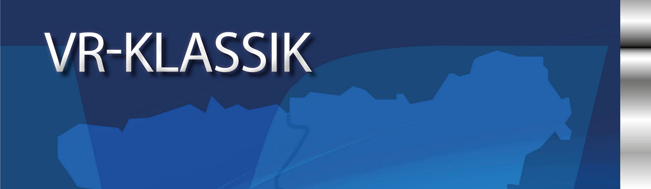 Blauer Banner mit der Aufschrift "VR-Klassik"