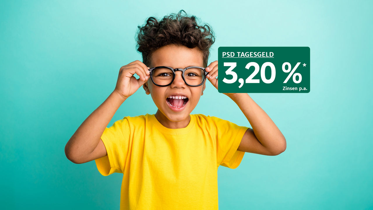 Lachendes Kind mit PSD TagesGeld 3,20% p.a. Information