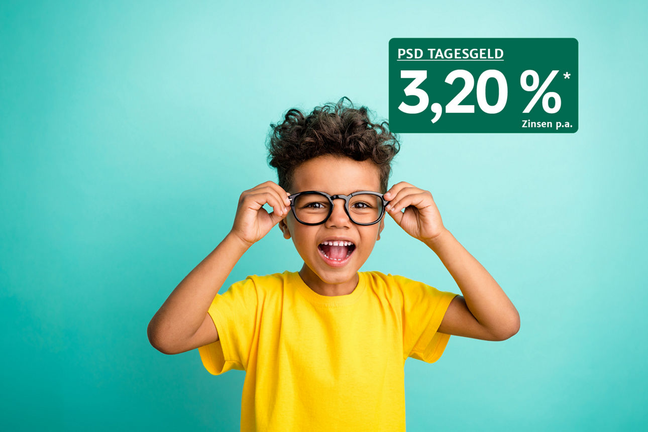 Lachendes Kind mit PSD TagesGeld 3,20% p.a. Information