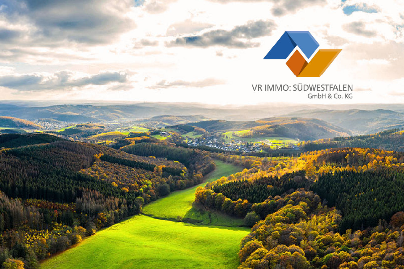 Bild einer Landschaft mit Wäldern und Wiesen