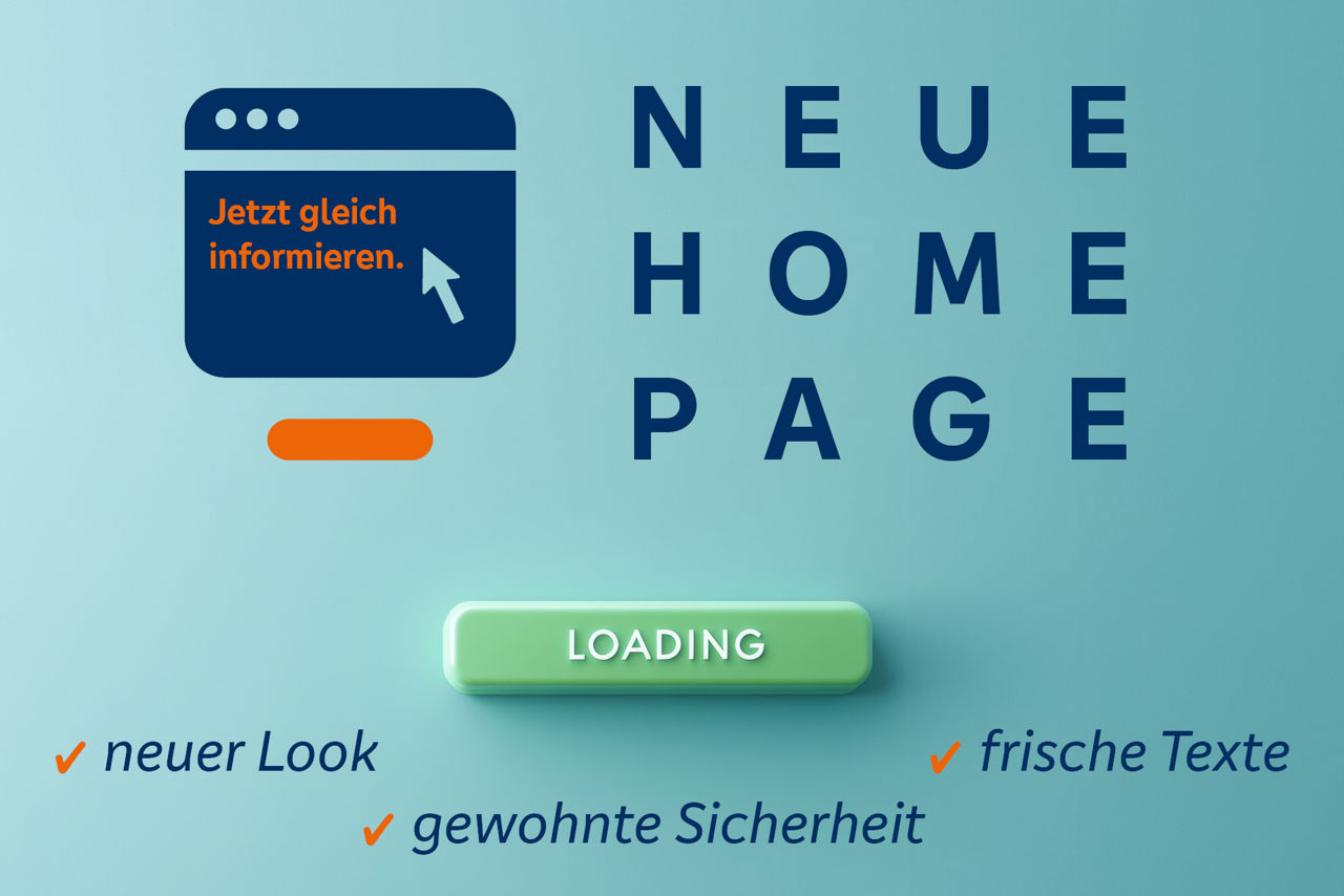 Blauer Hintergrund mit Hinweis auf die neue Homepage