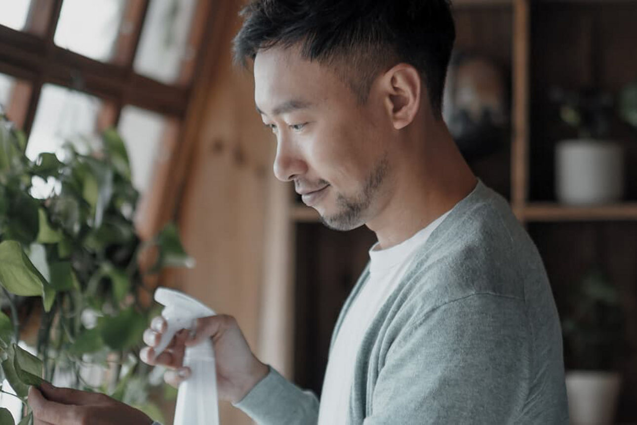 Ein Mann pflegt Pflanzen