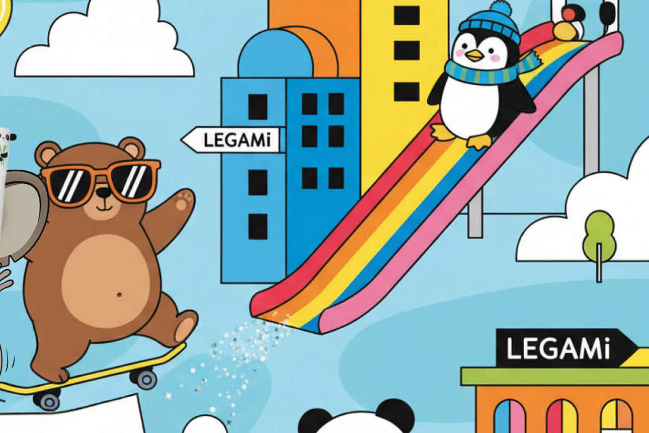 Hanni und Manni mit Legami-Stiften in einer bunten Legami-Welt