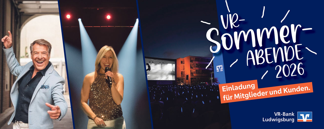 Patrick Lindner und Heike Wanner in einer Collage vor dem Schriftzug VR-SommerABENDE