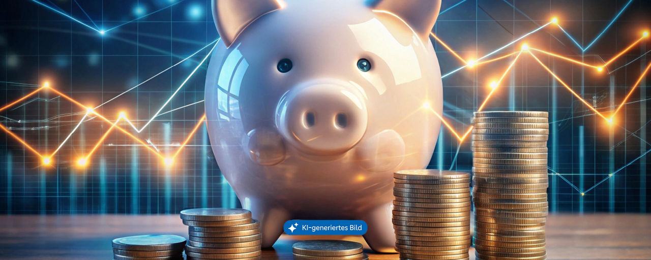 Sparschwein und Geldmünzen