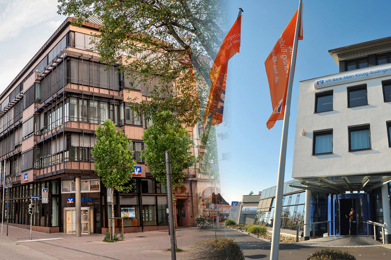 Links VR Bank Gebäude in Fulda, rechts VR Bank Gebäude in Altenhaßlau