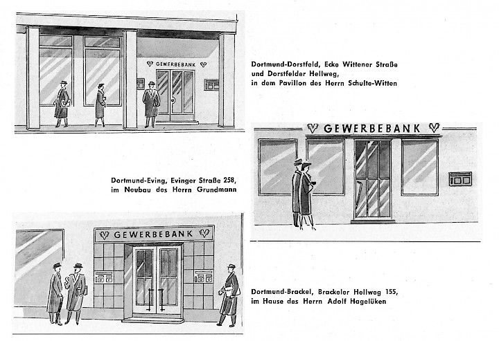 Zeichung der alten Gewerbebank und dem Gebäude